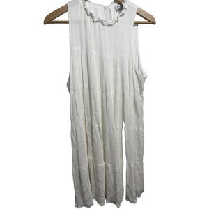 Gilli White Sleeveless Ruffle Neck Dress Crinkle Tiered Lined Size L